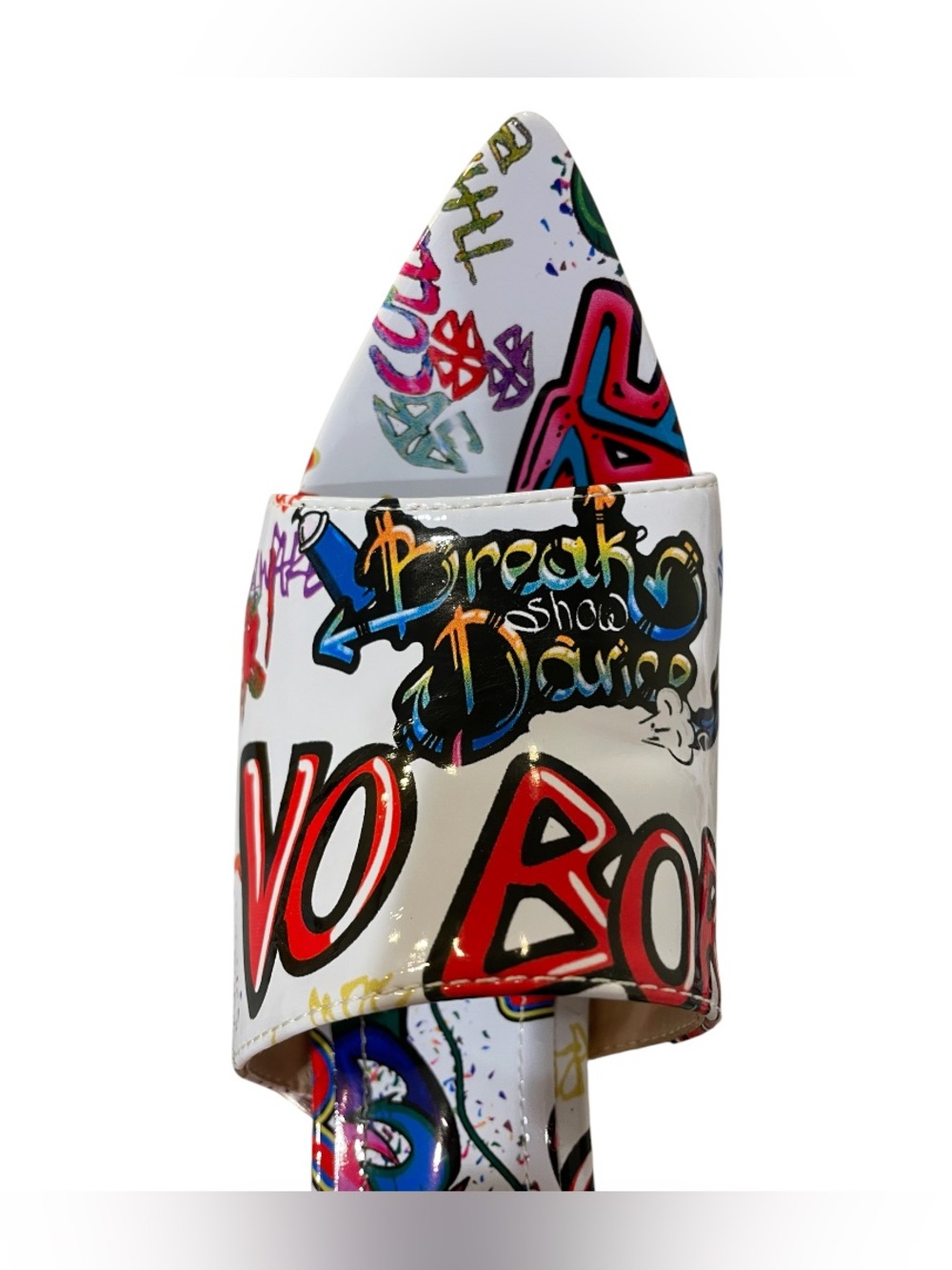 Cape Robbin Graffiti Print Pointed Toe Mule Heels Size 7 NIB Street Art Stiletto - Picture 6 of 11